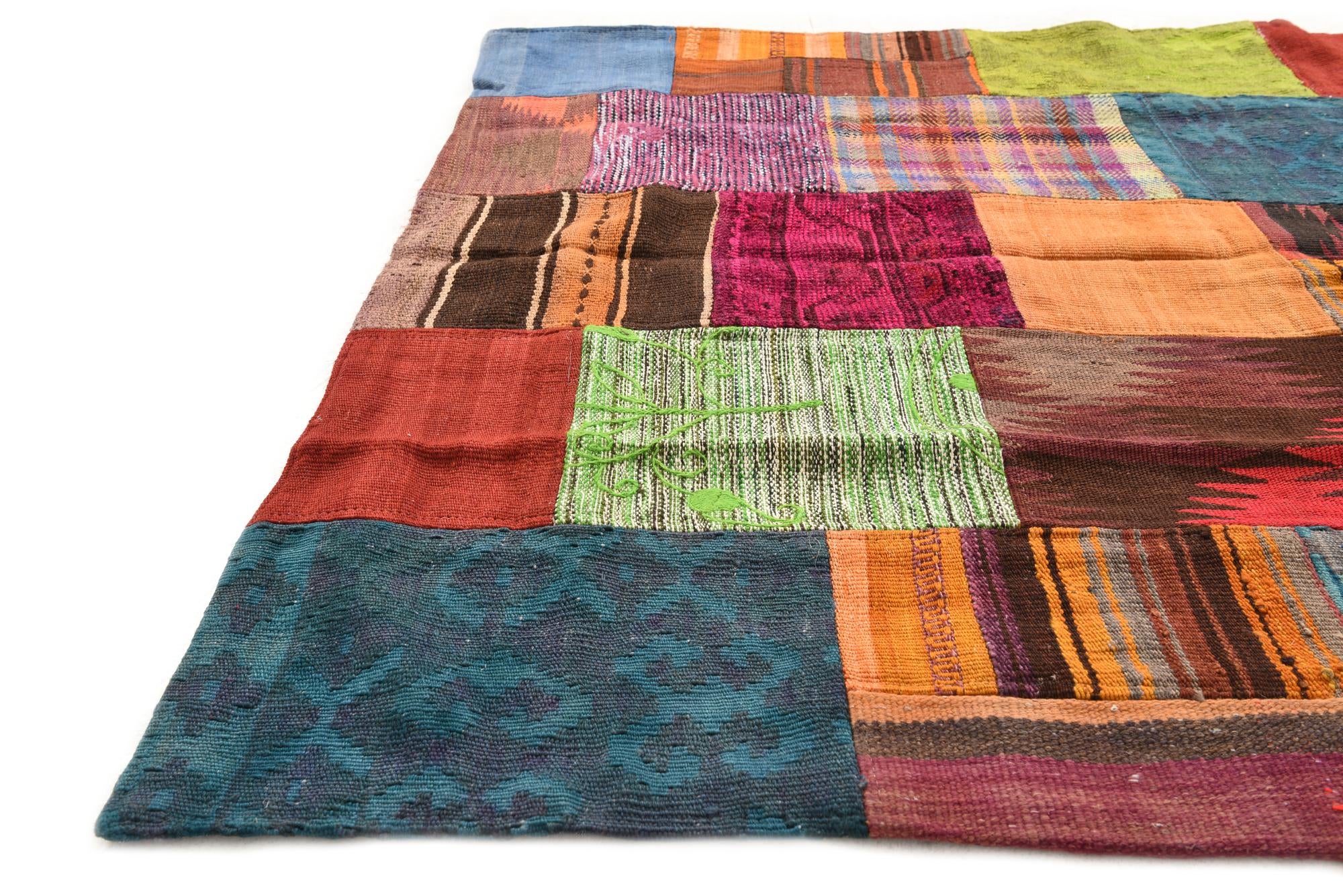 3' 11 x 5' 10 Hand Woven Kilim Patchwork Wool Rug