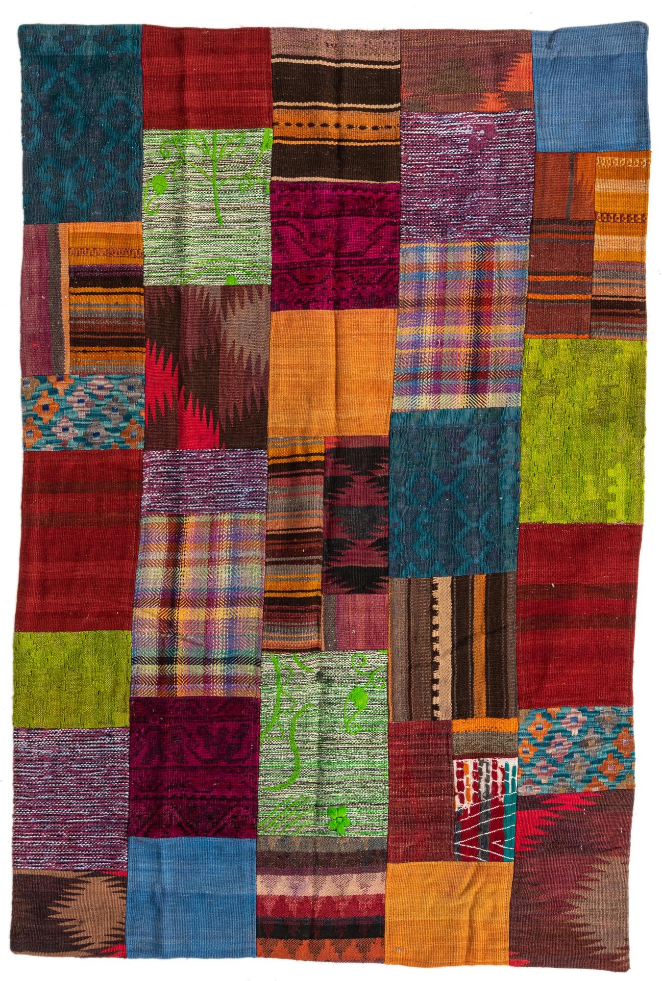 3' 11 x 5' 10 Hand Woven Kilim Patchwork Wool Rug