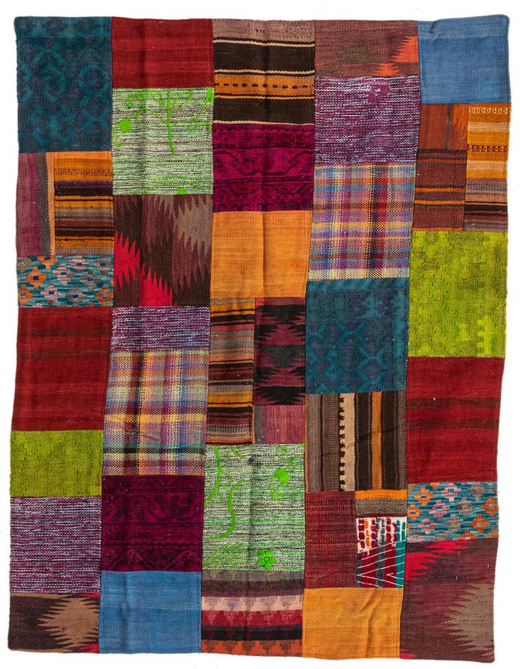 Detail image of 3' 11 x 5' 10 Hand Woven Kilim Patchwork Wool Rug
