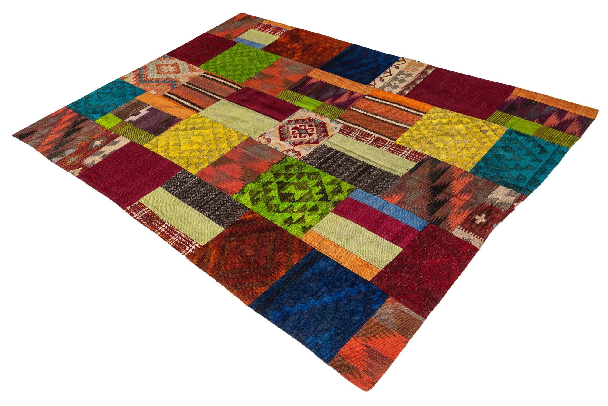 5' 7 x 7' 9 Hand Woven Kilim Patchwork Wool Rug