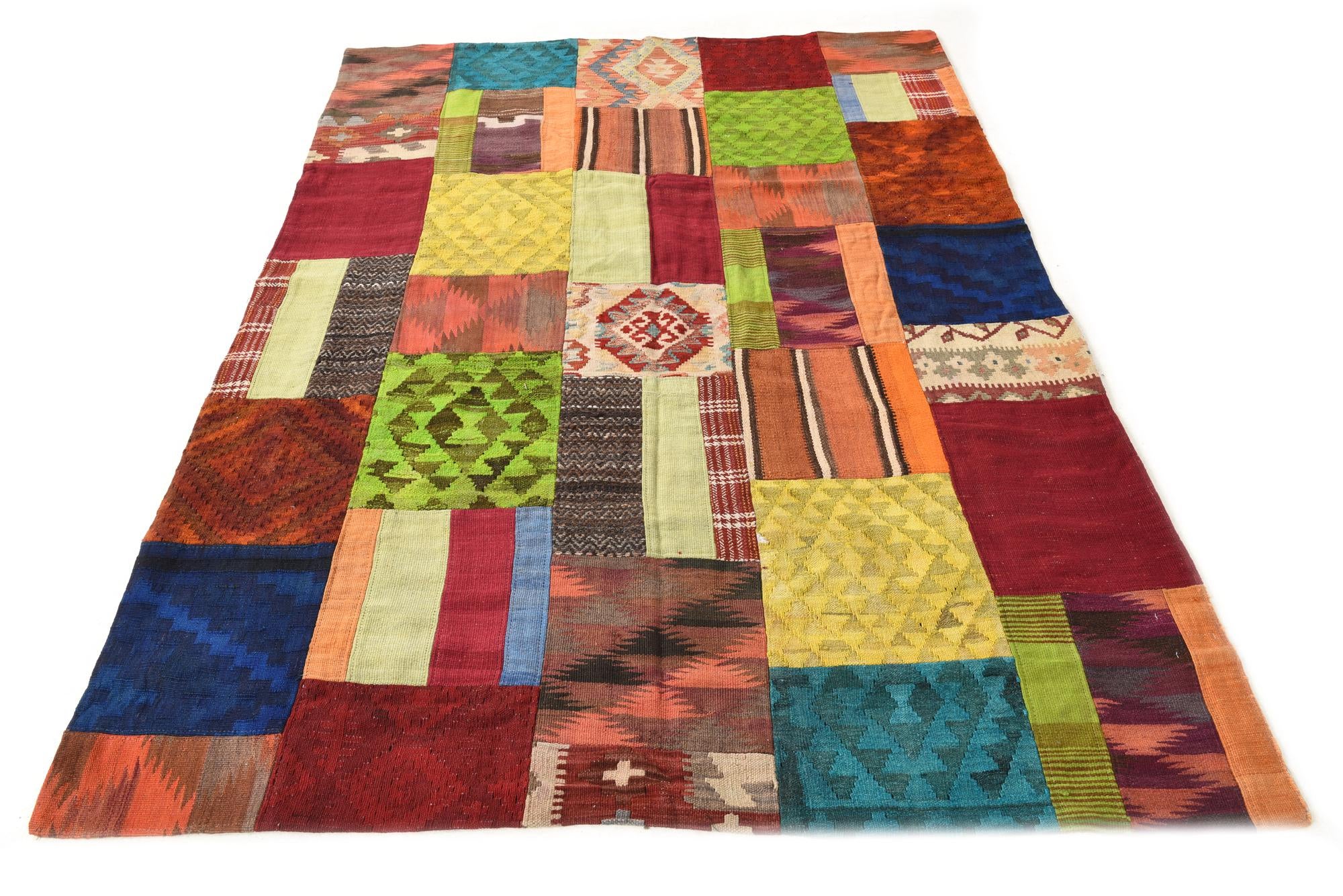 5' 7 x 7' 9 Hand Woven Kilim Patchwork Wool Rug