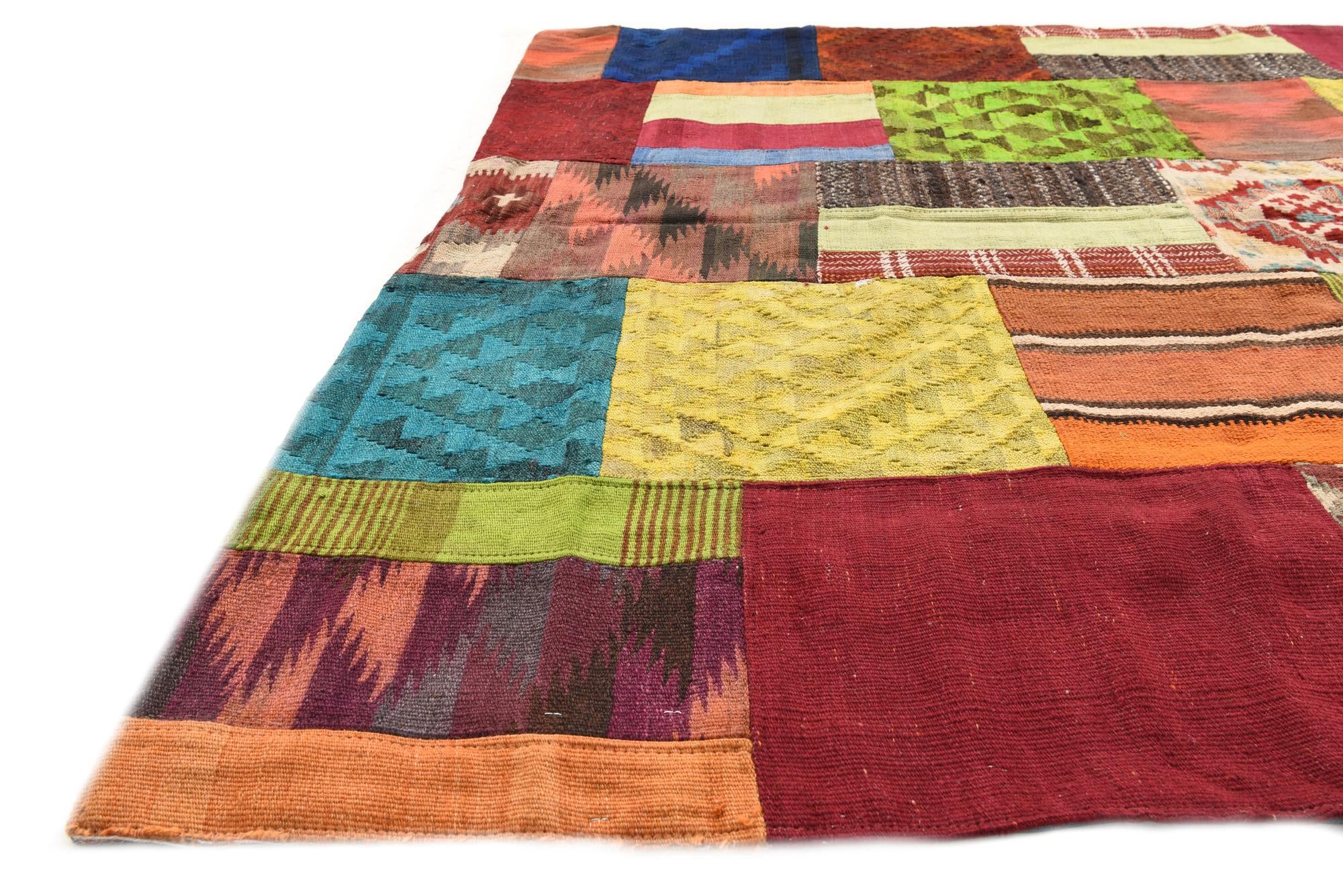 5' 7 x 7' 9 Hand Woven Kilim Patchwork Wool Rug