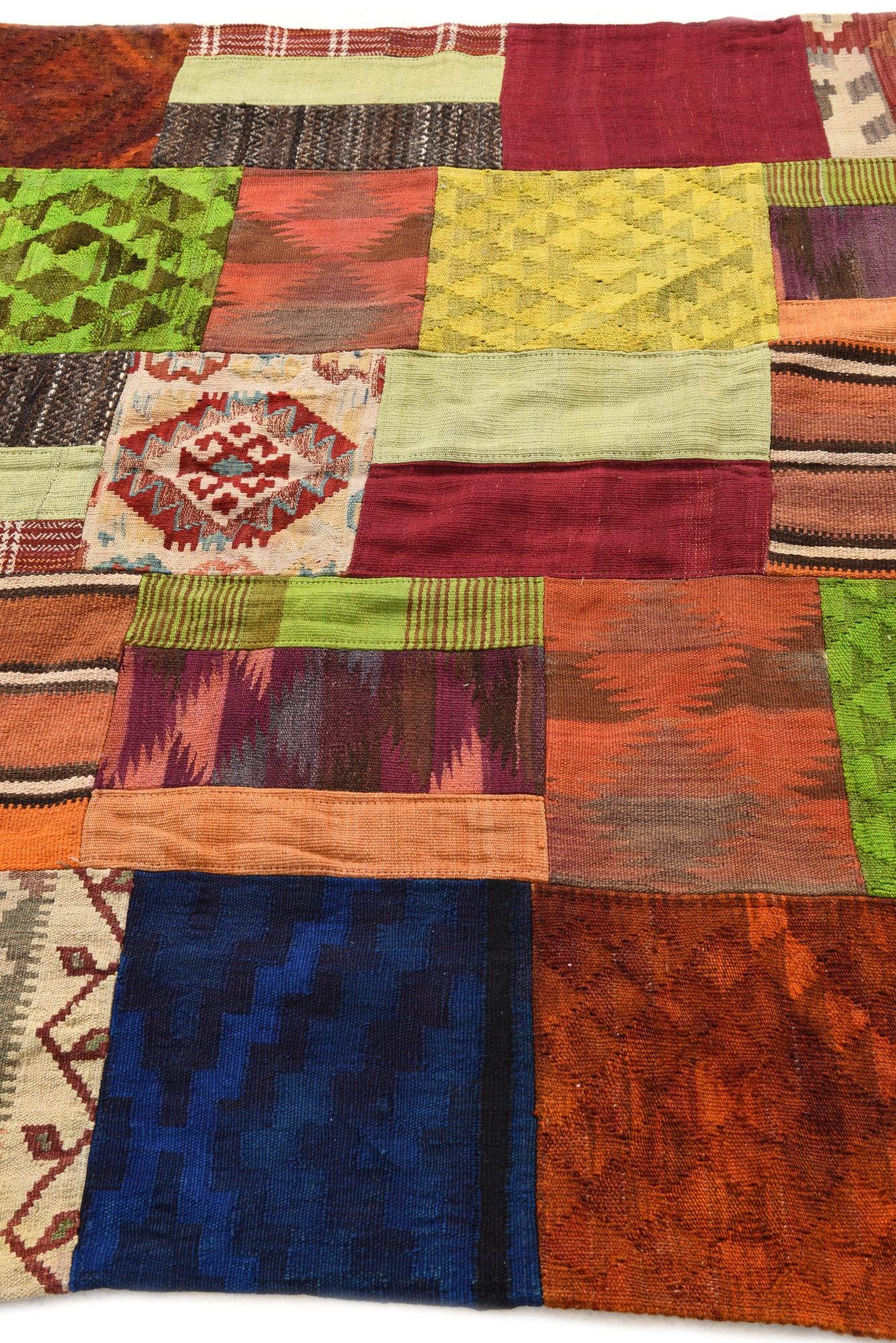 5' 7 x 7' 9 Hand Woven Kilim Patchwork Wool Rug