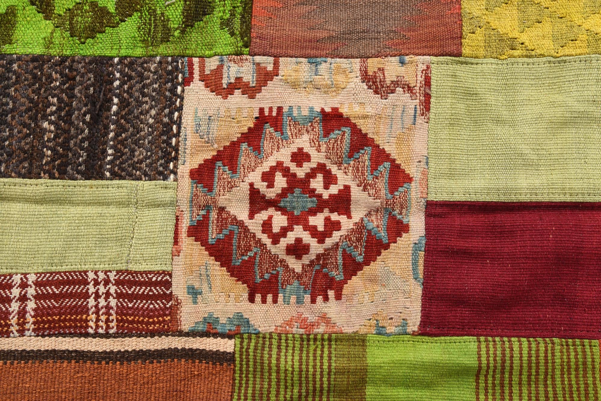 5' 7 x 7' 9 Hand Woven Kilim Patchwork Wool Rug