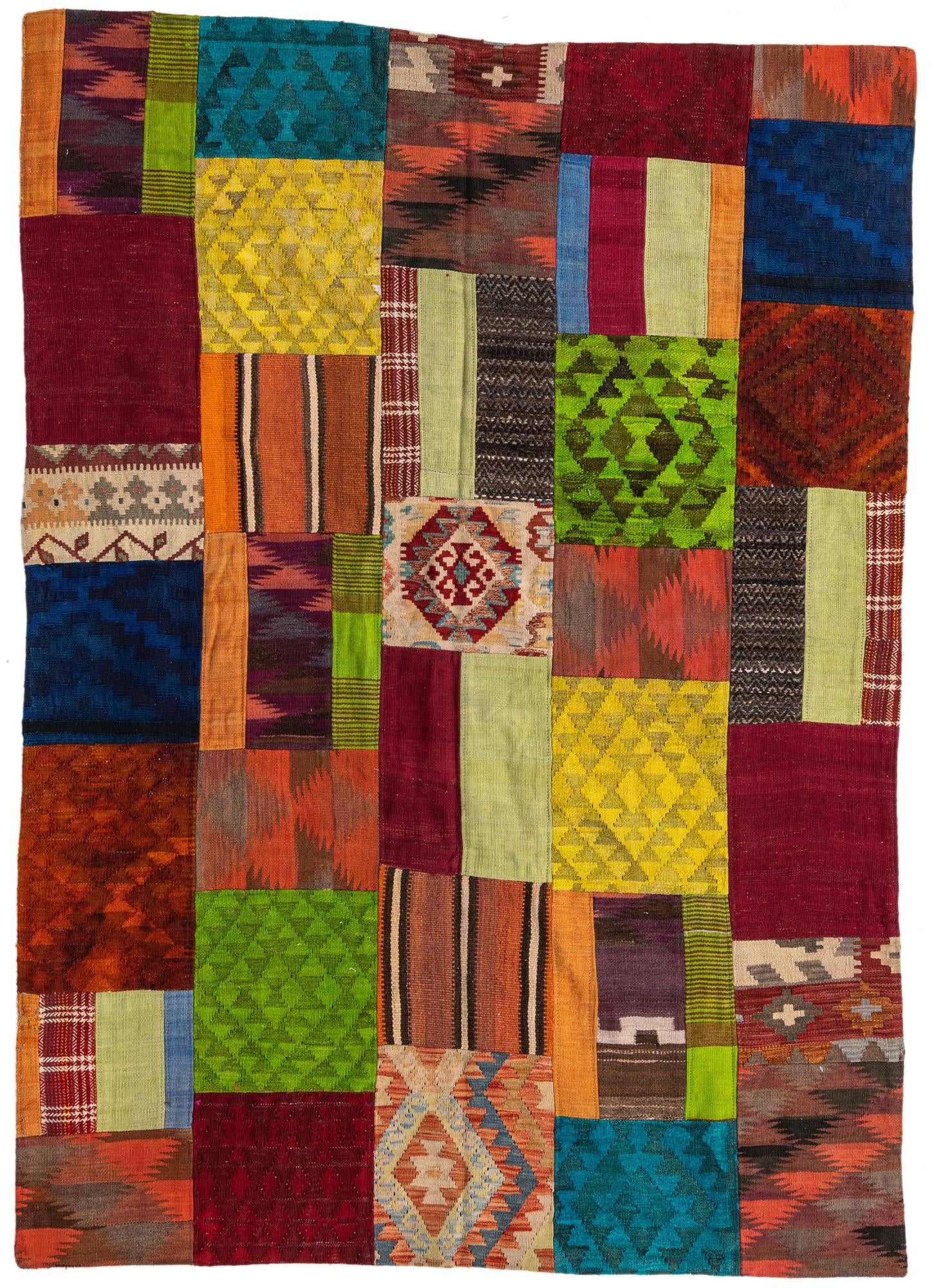 5' 7 x 7' 9 Hand Woven Kilim Patchwork Wool Rug