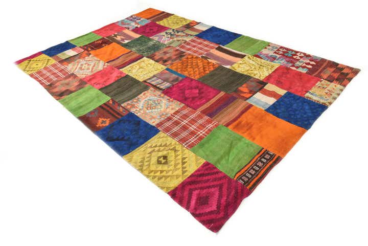 6' 8 x 9' 10 Hand Woven Kilim Patchwork Wool Rug