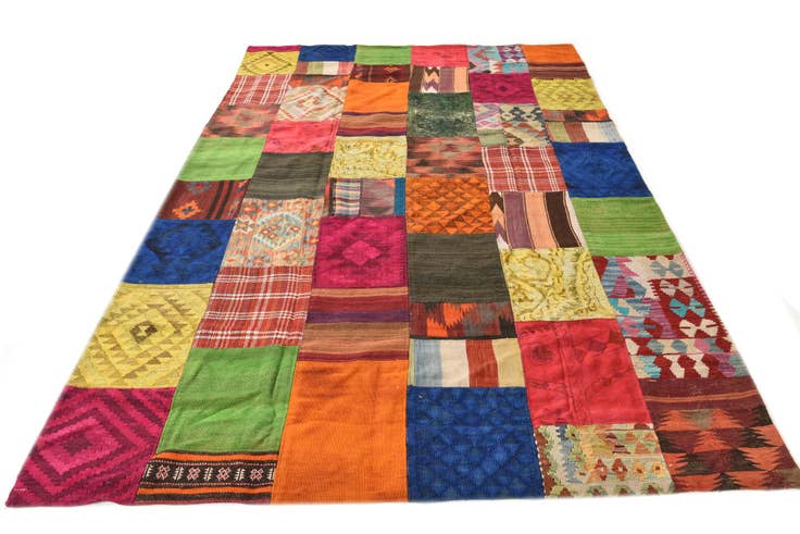 Detail image of 6' 8 x 9' 10 Hand Woven Kilim Patchwork Wool Rug