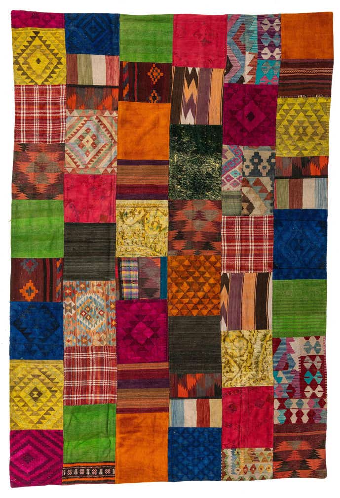 6' 8 x 9' 10 Hand Woven Kilim Patchwork Wool Rug