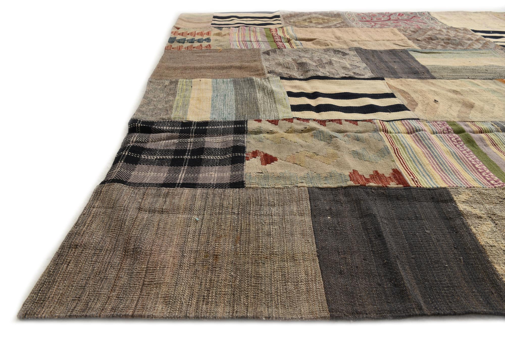 6' 6 x 9' 11 Hand Woven Kilim Patchwork Wool Rug