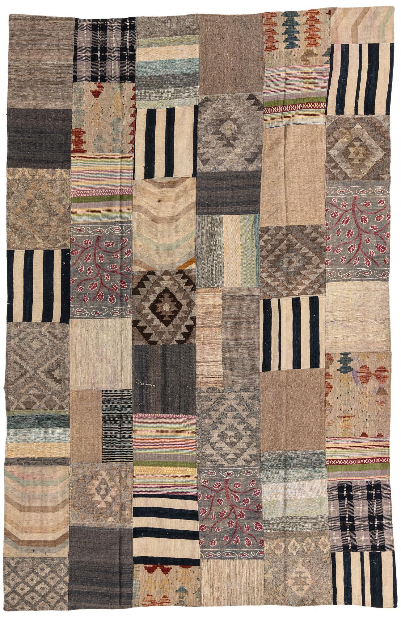 6' 6 x 9' 11 Hand Woven Kilim Patchwork Wool Rug