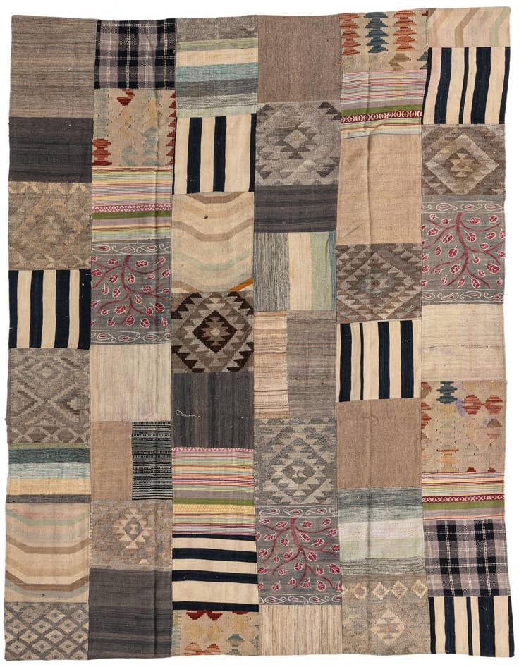 Detail image of 6' 6 x 9' 11 Hand Woven Kilim Patchwork Wool Rug