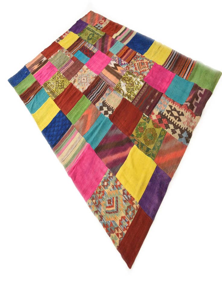 Detail image of 6' 9 x 10' Hand Woven Kilim Patchwork Wool Rug