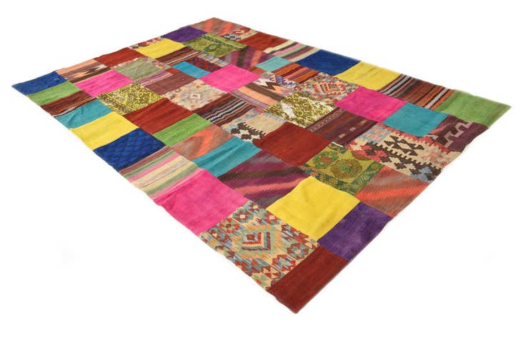 Detail image of 6' 9 x 10' Hand Woven Kilim Patchwork Wool Rug