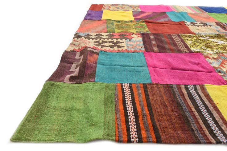 Detail image of 6' 9 x 10' Hand Woven Kilim Patchwork Wool Rug