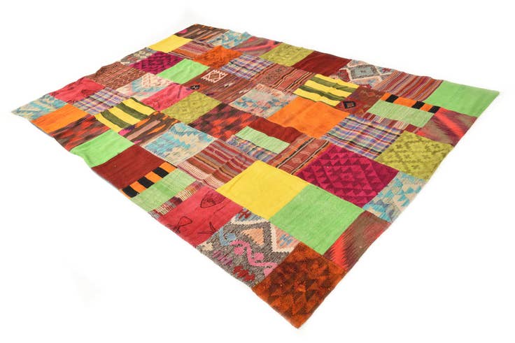 Detail image of 6' 7 x 9' 8 Hand Woven Kilim Patchwork Wool Rug