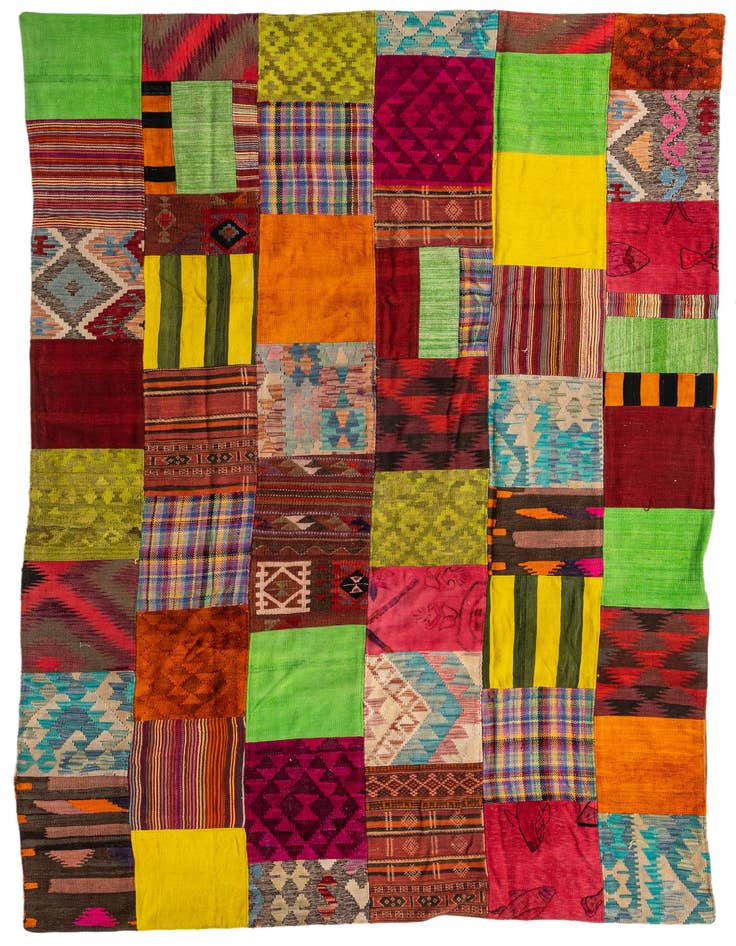 Detail image of 6' 7 x 9' 8 Hand Woven Kilim Patchwork Wool Rug