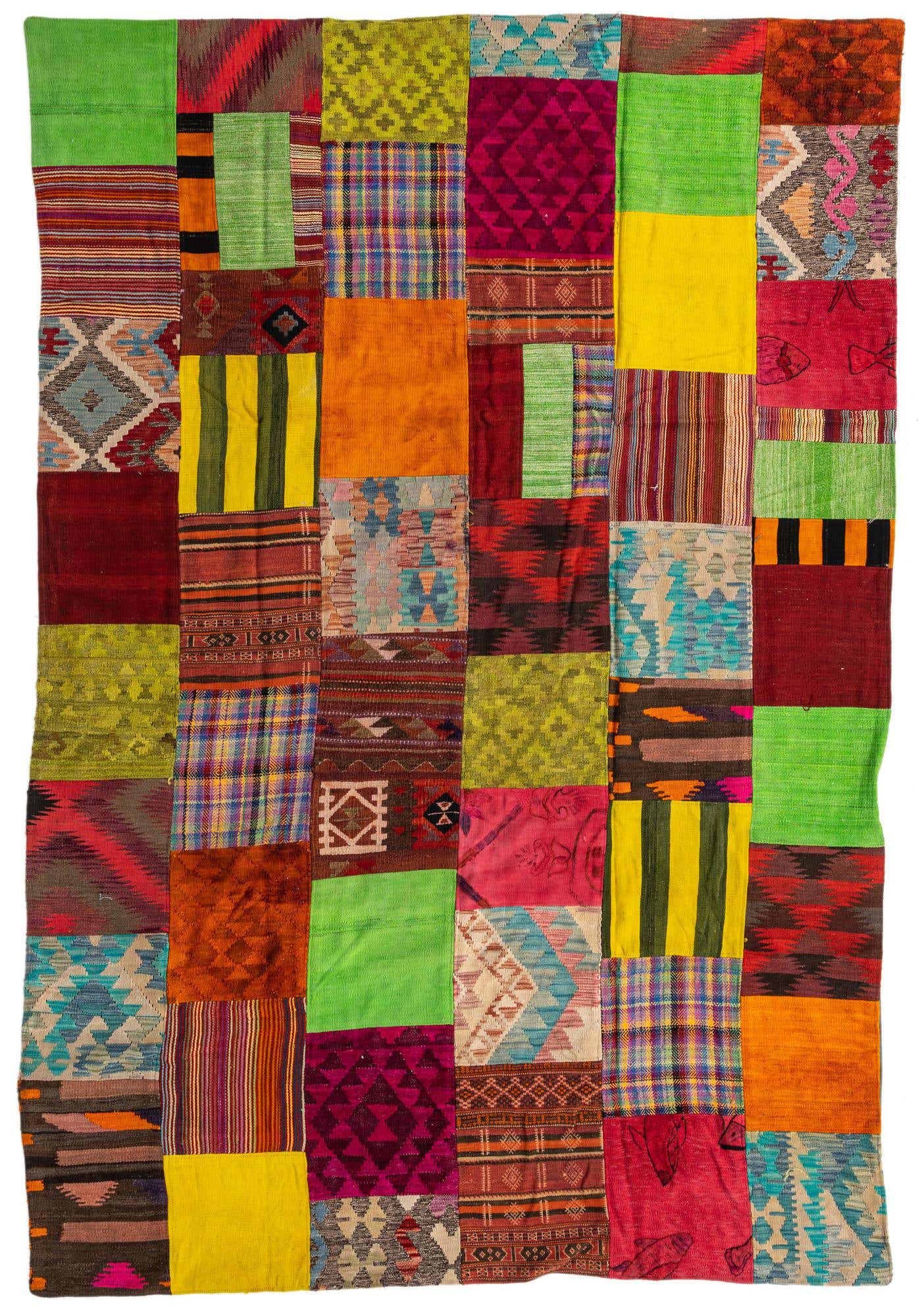 6' 7 x 9' 8 Hand Woven Kilim Patchwork Wool Rug