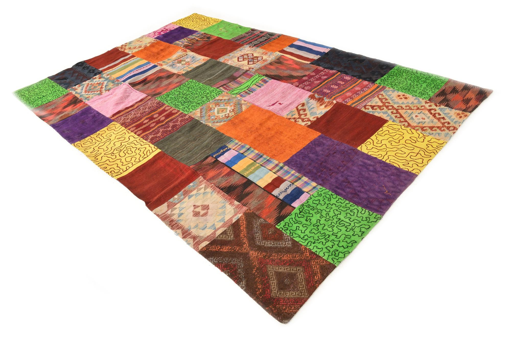 6' 8 x 9' 11 Hand Woven Kilim Patchwork Wool Rug