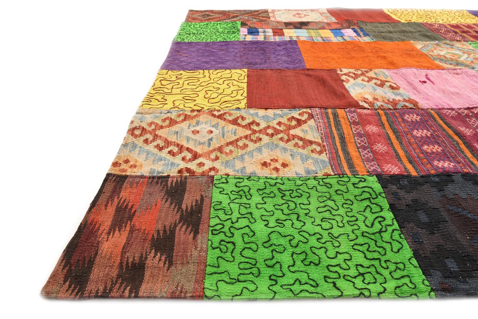 6' 8 x 9' 11 Hand Woven Kilim Patchwork Wool Rug