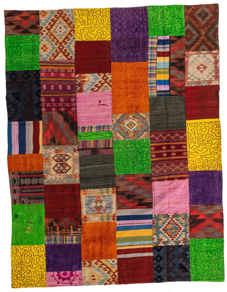 Detail image of 6' 8 x 9' 11 Hand Woven Kilim Patchwork Wool Rug