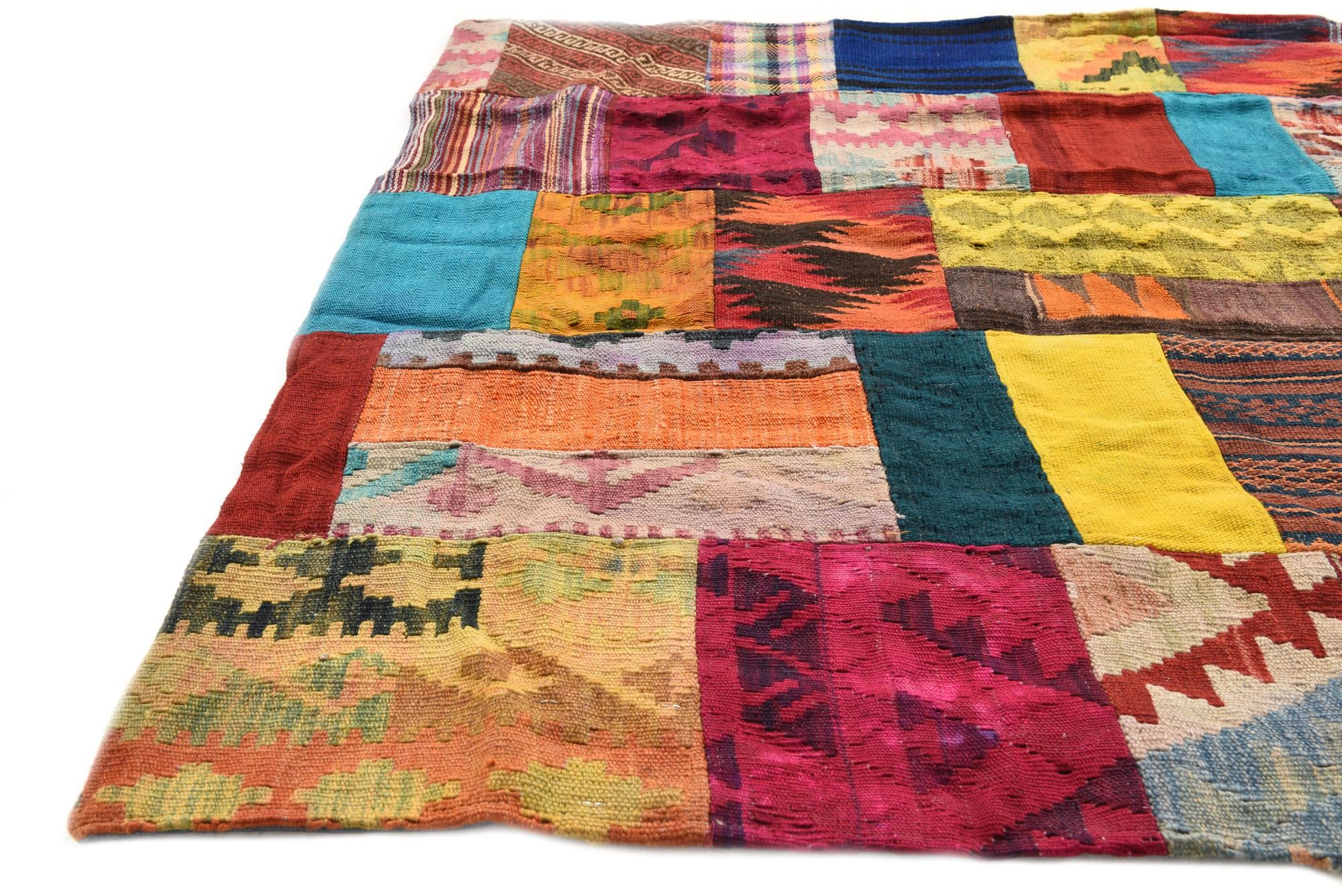 4' 2 x 5' 10 Hand Woven Kilim Patchwork Wool Rug