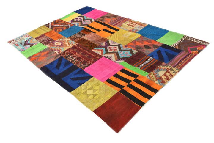 5' 6 x 7' 11 Hand Woven Kilim Patchwork Wool Rug