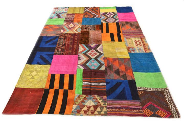 5' 6 x 7' 11 Hand Woven Kilim Patchwork Wool Rug
