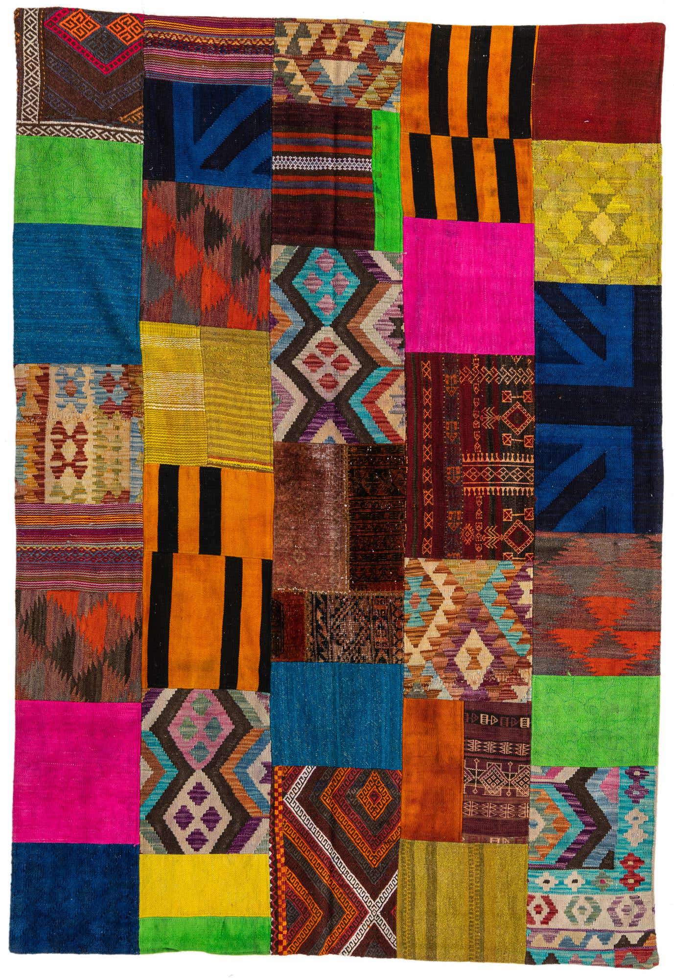 5' 6 x 7' 11 Hand Woven Kilim Patchwork Wool Rug
