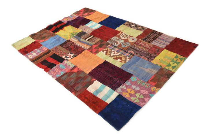 4' 2 x 5' 11 Hand Woven Kilim Patchwork Wool Rug