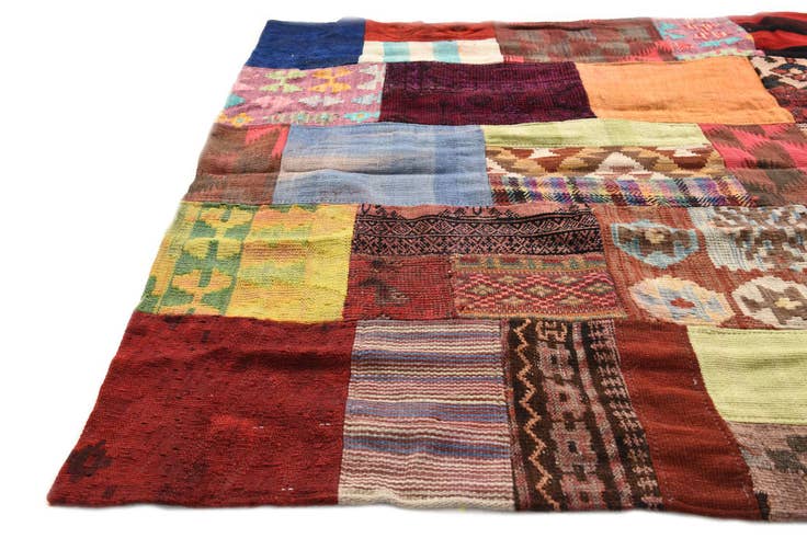 Detail image of 4' 2 x 5' 11 Hand Woven Kilim Patchwork Wool Rug