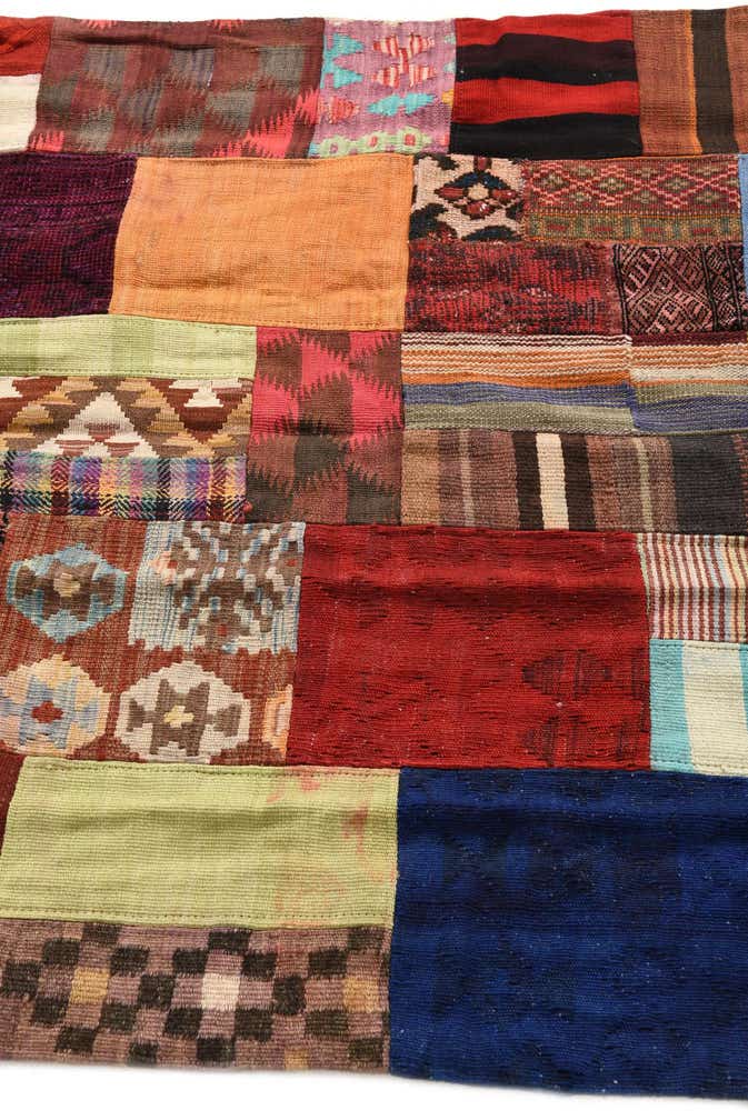 4' 2 x 5' 11 Hand Woven Kilim Patchwork Wool Rug