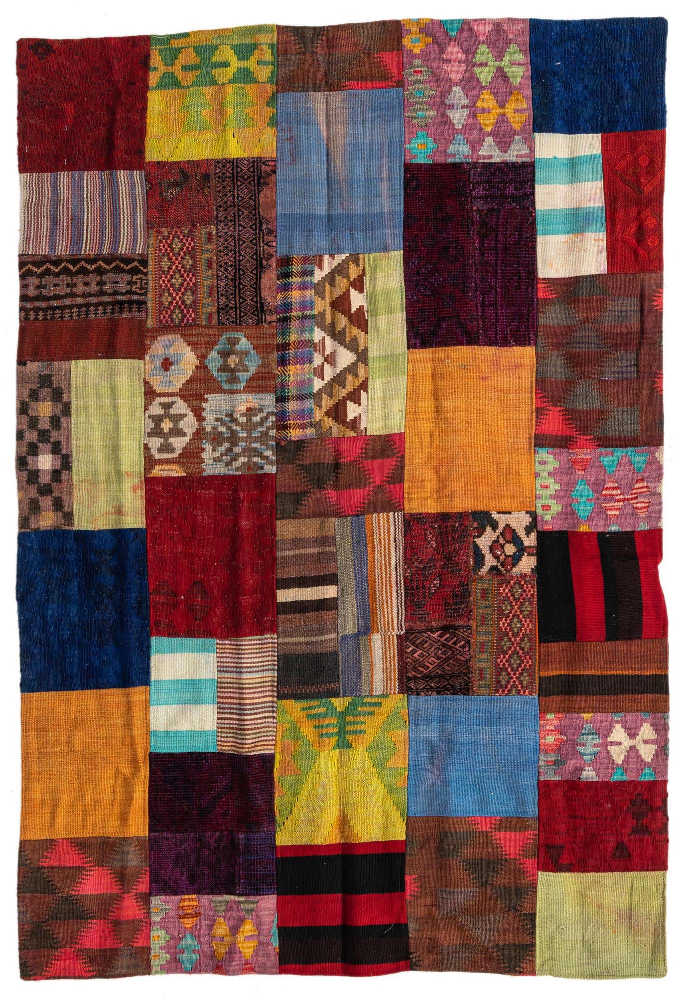 4' 2 x 5' 11 Hand Woven Kilim Patchwork Wool Rug