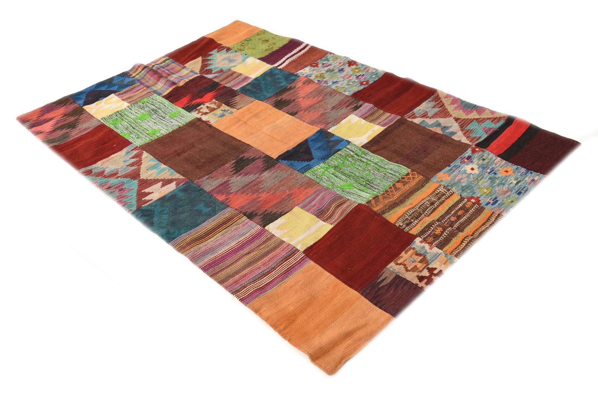 4' x 5' 11 Hand Woven Kilim Patchwork Wool Rug