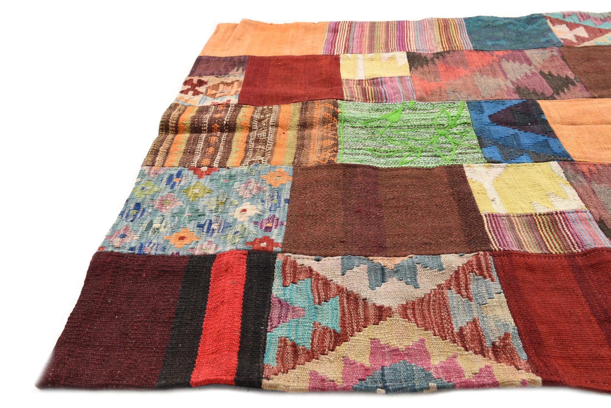 4' x 5' 11 Hand Woven Kilim Patchwork Wool Rug