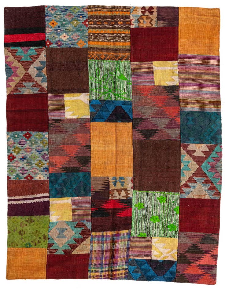 Detail image of 4' x 5' 11 Hand Woven Kilim Patchwork Wool Rug