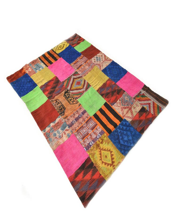 Detail image of 5' 5 x 7' 8  Hand Woven Kilim Patchwork Wool Rug