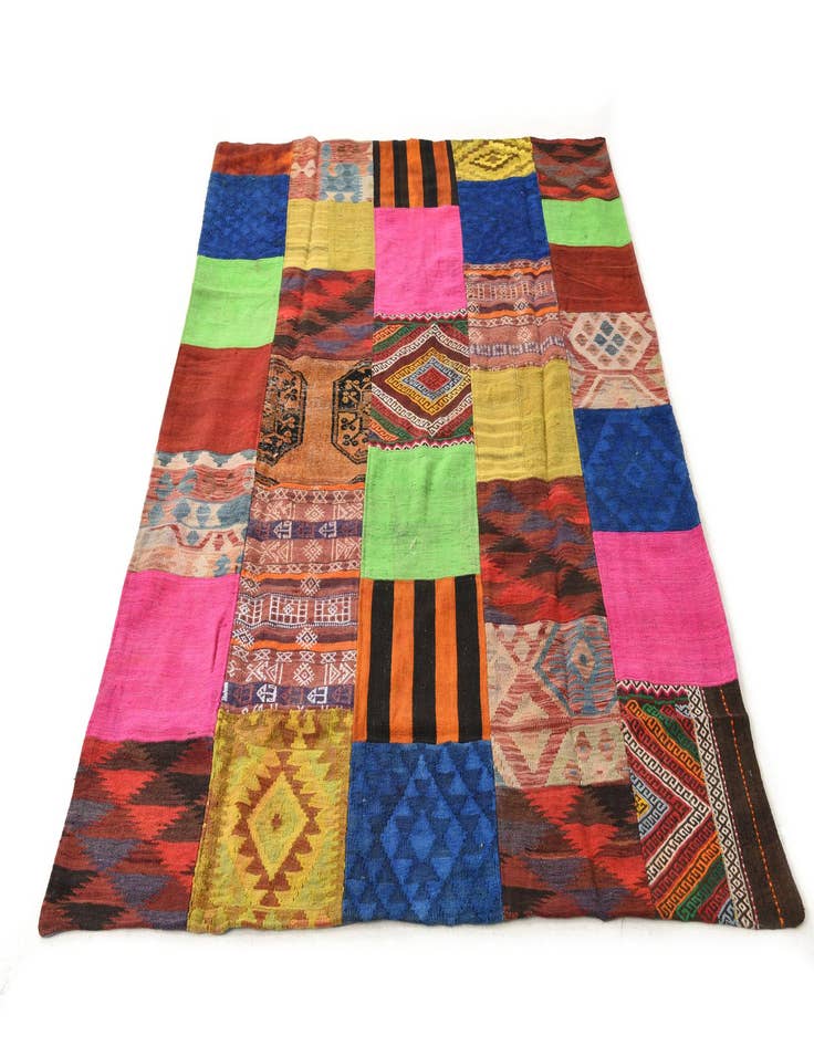 Detail image of 5' 5 x 7' 8  Hand Woven Kilim Patchwork Wool Rug