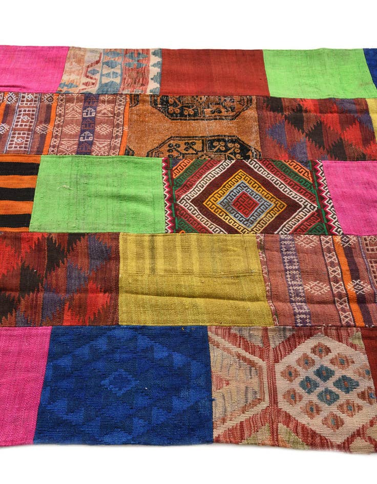 Detail image of 5' 5 x 7' 8  Hand Woven Kilim Patchwork Wool Rug