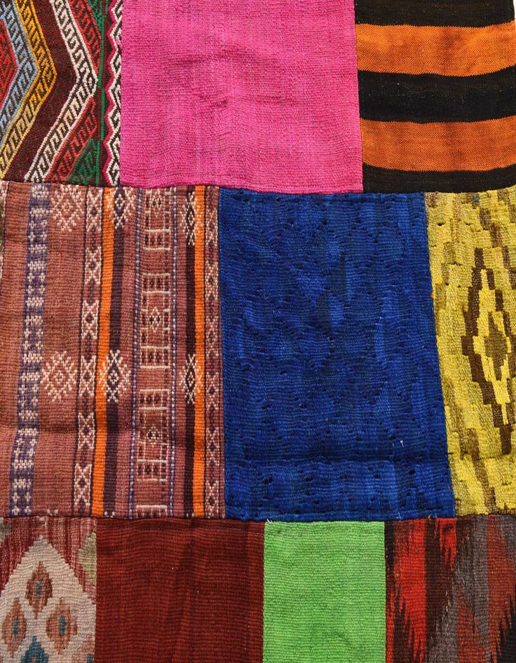 Detail image of 5' 5 x 7' 8  Hand Woven Kilim Patchwork Wool Rug