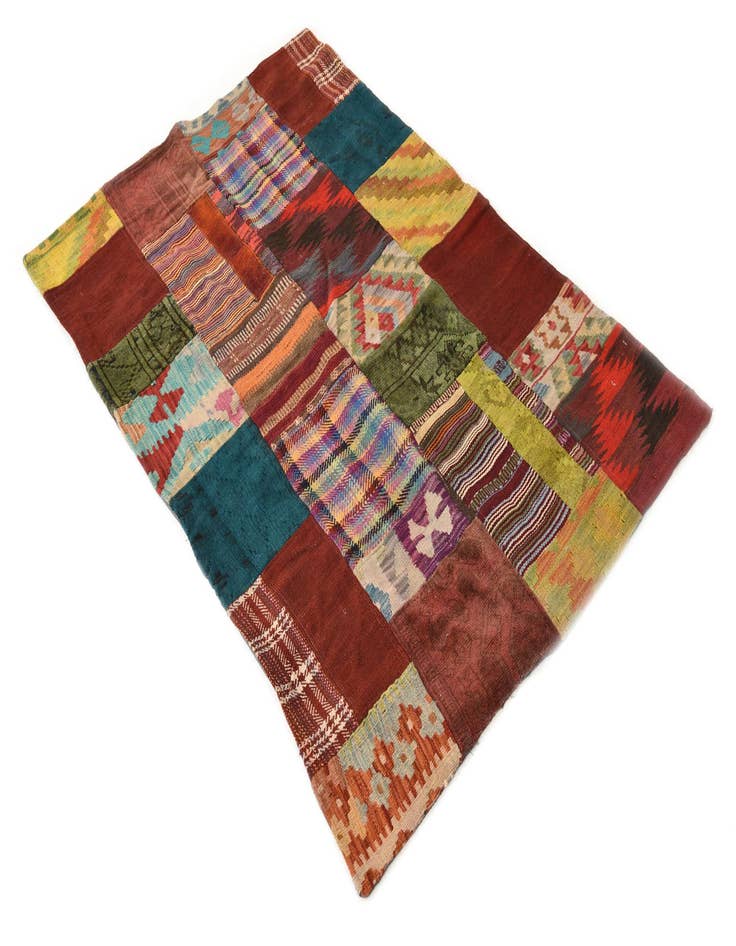 Detail image of 3' 2 x 4' 10  Hand Woven Kilim Patchwork Wool Rug