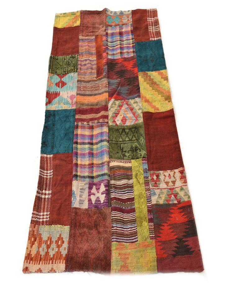 Detail image of 3' 2 x 4' 10  Hand Woven Kilim Patchwork Wool Rug