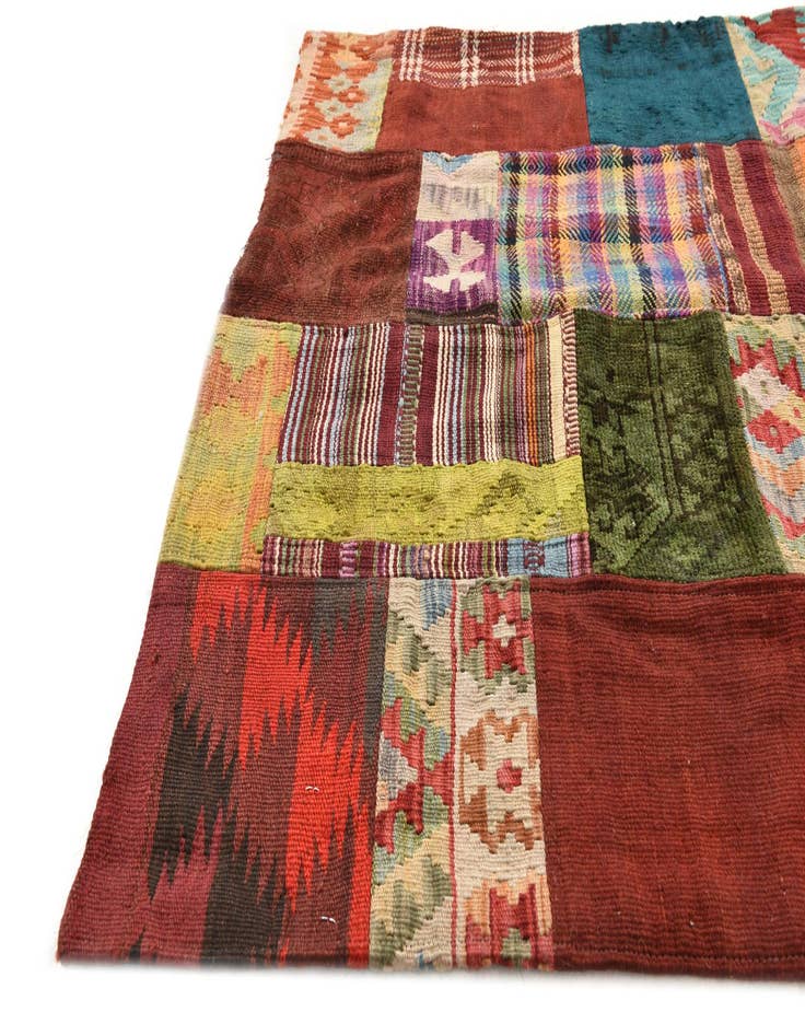 Detail image of 3' 2 x 4' 10  Hand Woven Kilim Patchwork Wool Rug