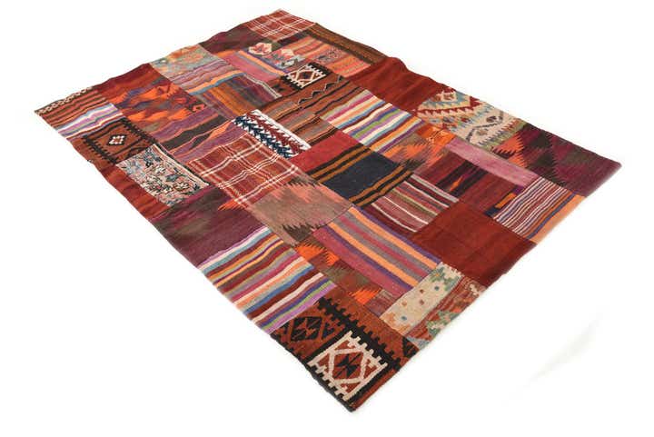 4' 2 x 5' 10 Hand Woven Kilim Patchwork Wool Rug