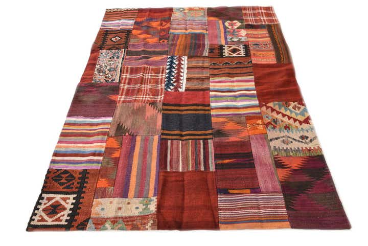 4' 2 x 5' 10 Hand Woven Kilim Patchwork Wool Rug