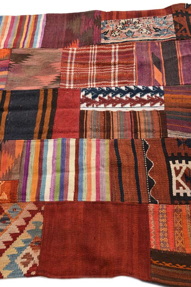 4' 2 x 5' 10 Hand Woven Kilim Patchwork Wool Rug