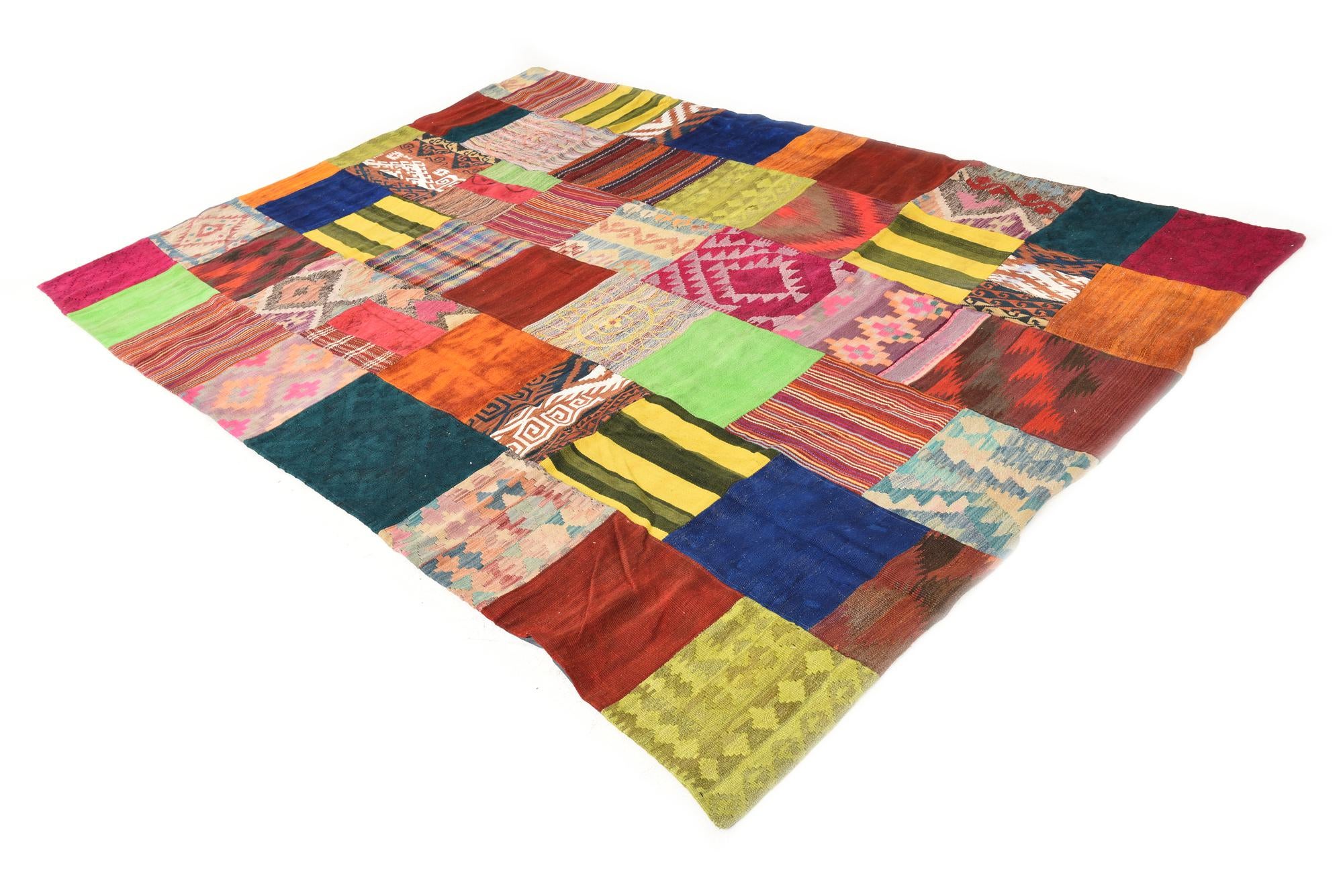 6' 8 x 9' 8 Hand Woven Kilim Patchwork Wool Rug
