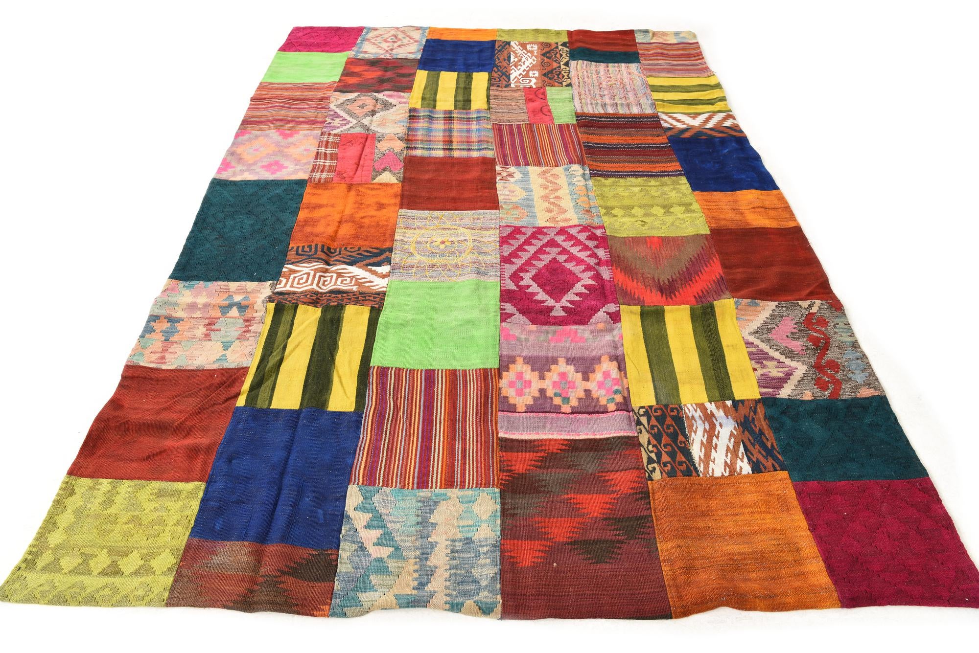 6' 8 x 9' 8 Hand Woven Kilim Patchwork Wool Rug