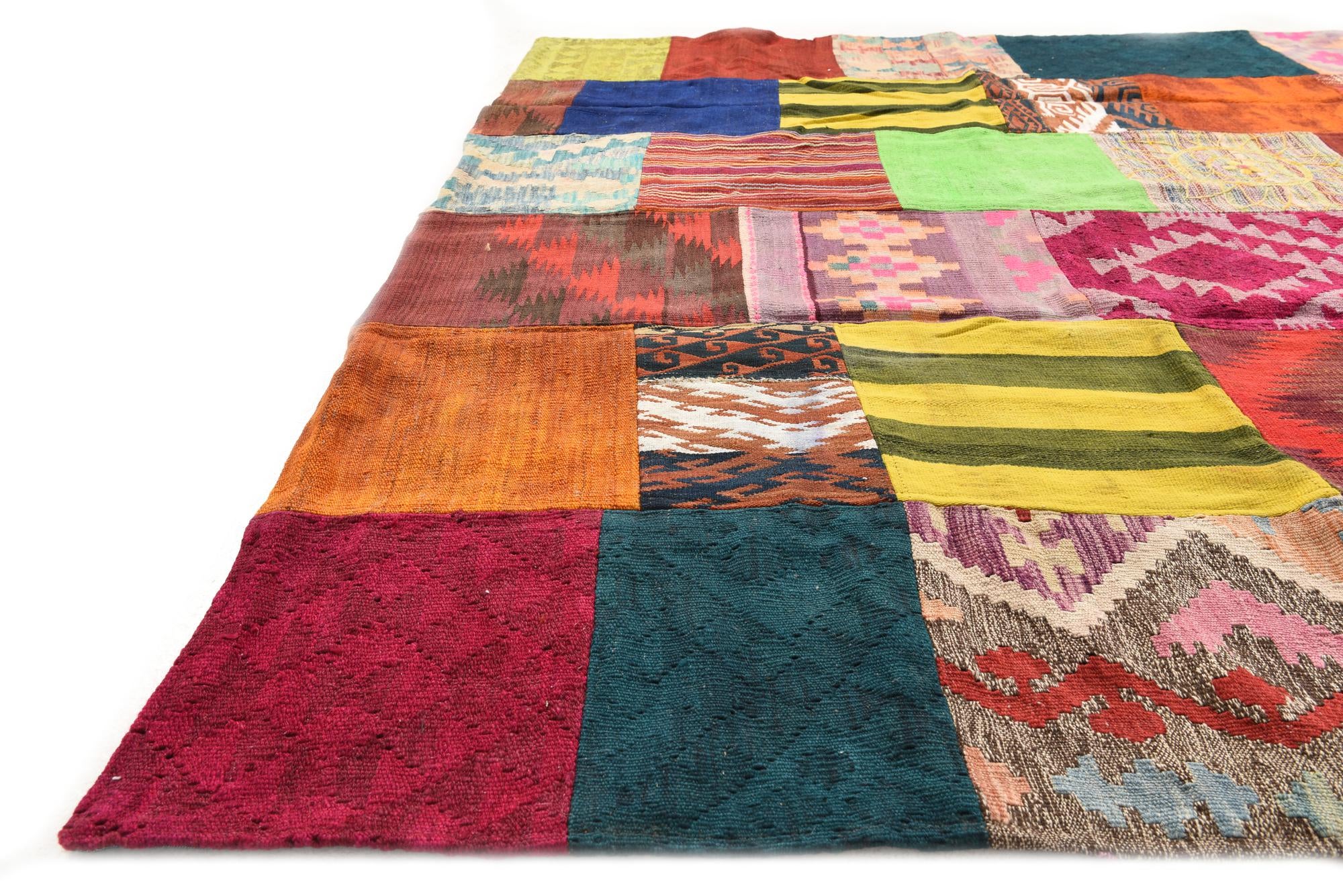 6' 8 x 9' 8 Hand Woven Kilim Patchwork Wool Rug