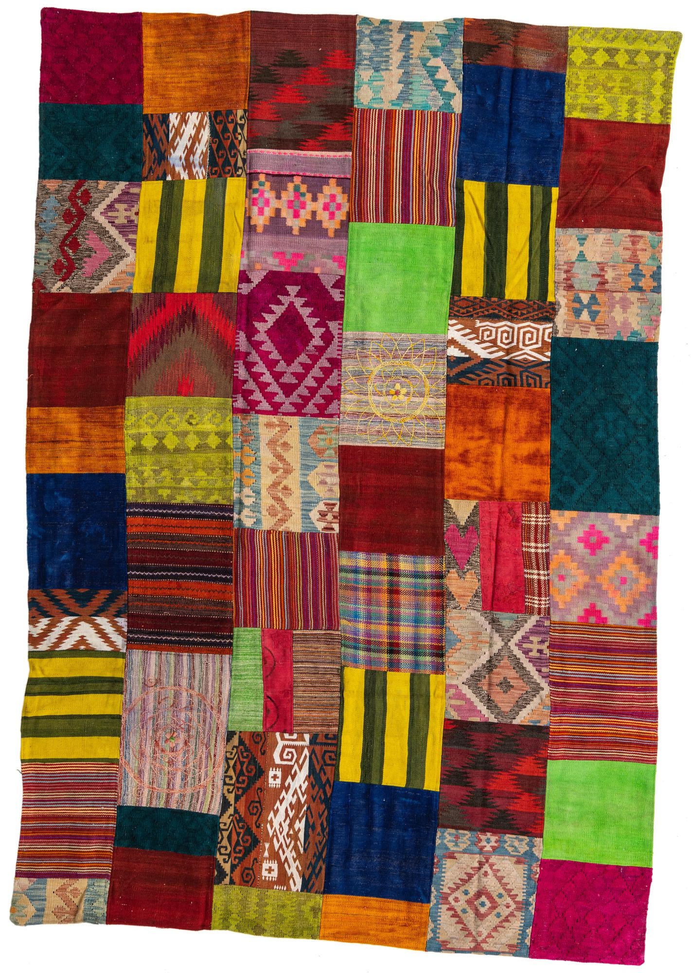 6' 8 x 9' 8 Hand Woven Kilim Patchwork Wool Rug