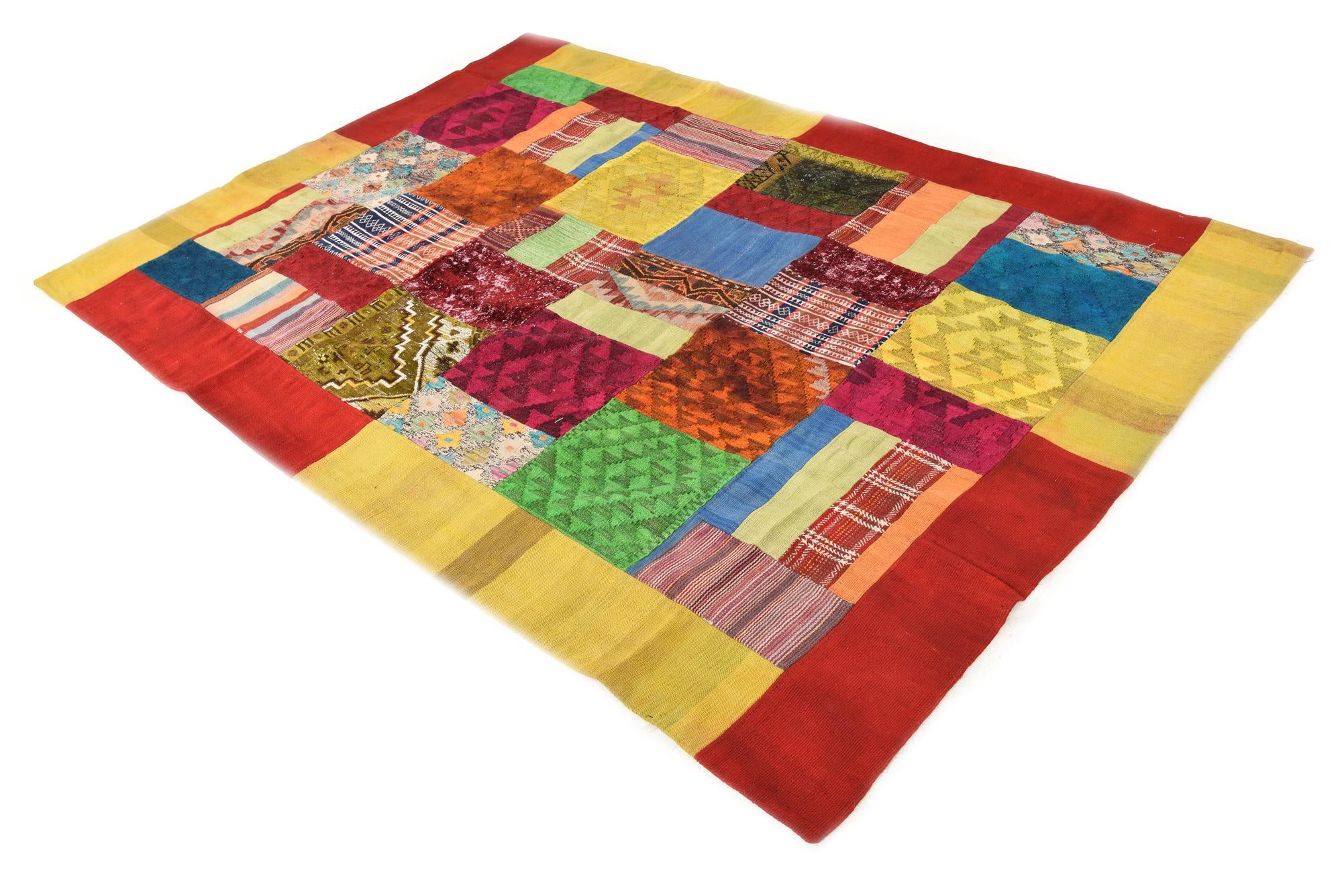 5' 8 x 8' 2 Hand Woven Kilim Patchwork Wool Rug